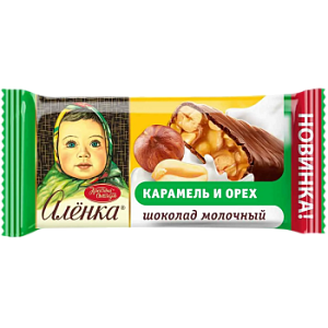 Шоколад Аленка молочный с начинкой с мягкой карамелью и орехом 25 гр